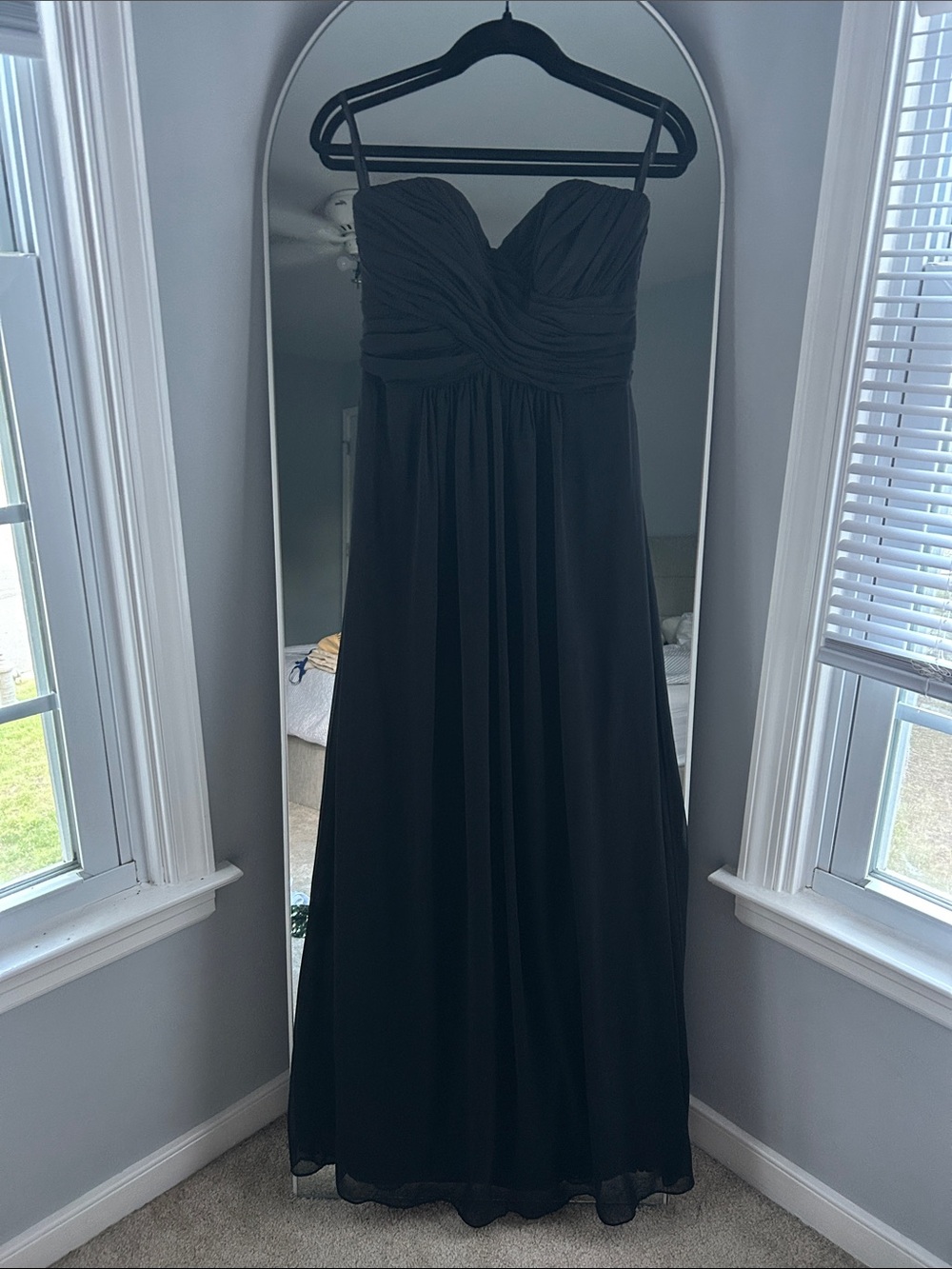 Dessy Collection Black Strapless Sweetheart Chiffon Gown
